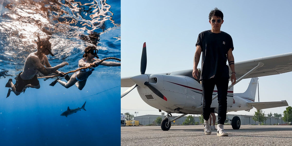 Swimming with Sharks and Standing in front of Cesna plane