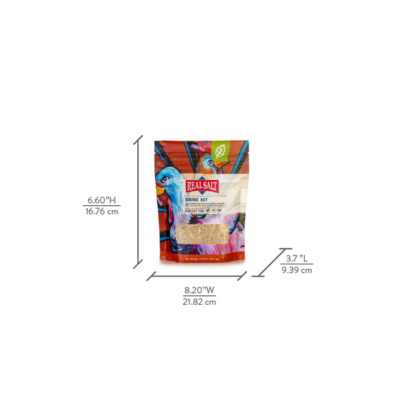RealSalt Brine Kit stands in a colorful resealable pouch, showcasing the blend of spices designed for poultry brining.  
