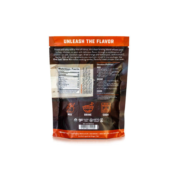 Real Salt Brine Kit back packaging displays nutritional information and cooking instructions. 
